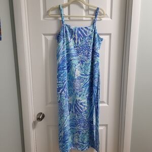 Lilly Pulitzer Laken Skirted Romper Blue Haven/Hey Hey Soleil 8 Medium Midi